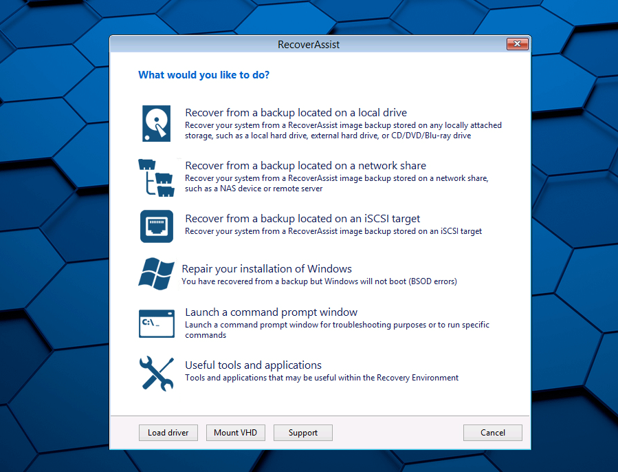RecoverAssist is used to perform bare-metal recoveries of Windows servers